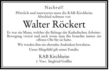 Traueranzeige von Walter Röckert von HERSFELDER ZEITUNG
