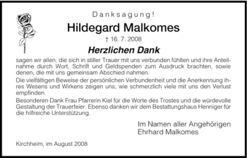 Traueranzeige von Hildegard Malkomes von HERSFELDER ZEITUNG