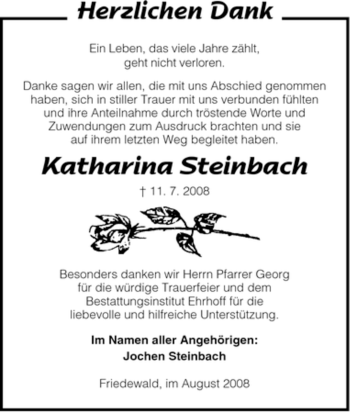 Traueranzeige von Kath. Steinbach von HERSFELDER ZEITUNG