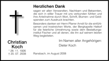 Traueranzeige von Christian Koch von HERSFELDER ZEITUNG