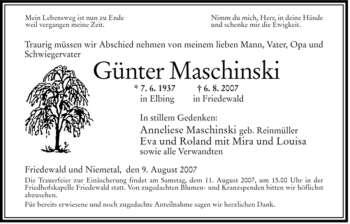 Traueranzeige von Guenter Maschinski von HERSFELDER ZEITUNG