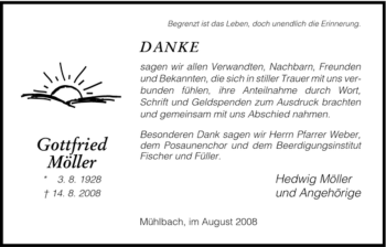 Traueranzeige von Gottfried Möller von HERSFELDER ZEITUNG