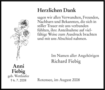 Traueranzeige von Anna Fiebig von HERSFELDER ZEITUNG