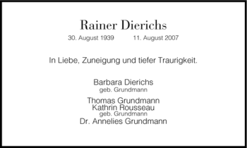 Traueranzeige von Rainer Dierichs von HERSFELDER ZEITUNG