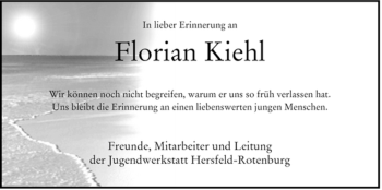 Traueranzeige von Florian Kiehl von HERSFELDER ZEITUNG