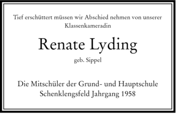 Traueranzeige von Renate Lyding von HERSFELDER ZEITUNG