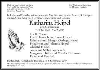 Traueranzeige von Katharina Heipel von HERSFELDER ZEITUNG