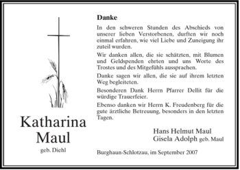 Traueranzeige von Katharina Maul von HERSFELDER ZEITUNG