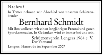 Traueranzeige von Bernhardt Schmidt von HERSFELDER ZEITUNG