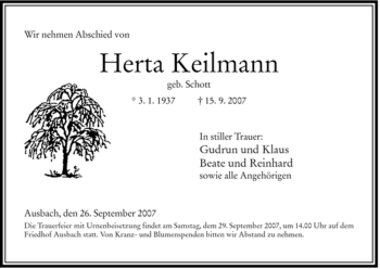 Traueranzeige von Herta Keilmann von HERSFELDER ZEITUNG
