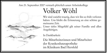 Traueranzeige von Volker Woehl von HERSFELDER ZEITUNG