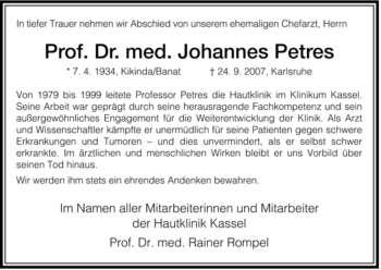 Traueranzeige von Johannes Petres von HERSFELDER ZEITUNG