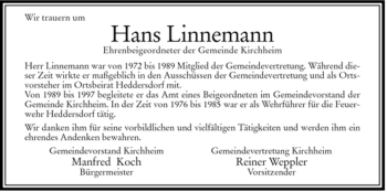 Traueranzeige von Hans Linnemann von HERSFELDER ZEITUNG