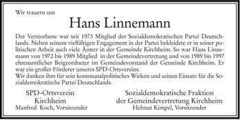 Traueranzeige von Hans Linnemann von HERSFELDER ZEITUNG