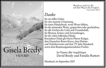 Traueranzeige von Gisela Bredy von HERSFELDER ZEITUNG