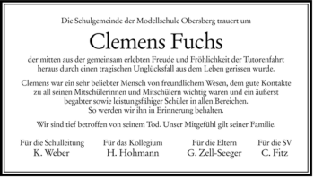 Traueranzeige von Clemens Fuchs von HERSFELDER ZEITUNG