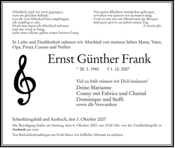 Traueranzeige von Ernst-Guenther Frank von HERSFELDER ZEITUNG