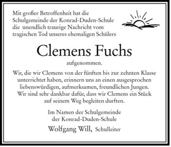 Traueranzeige von Clemens Fuchs von HERSFELDER ZEITUNG