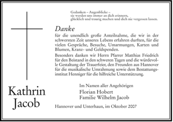 Traueranzeige von Kathrin Jacob von HERSFELDER ZEITUNG