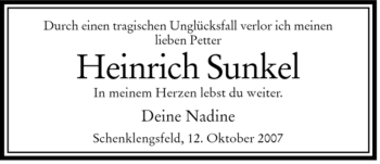 Traueranzeige von Heinrich Sunkel von HERSFELDER ZEITUNG