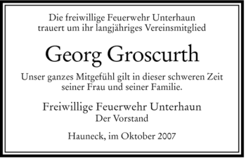 Traueranzeige von Georg Groscurth von HERSFELDER ZEITUNG
