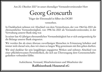 Traueranzeige von Georg Groscurth von HERSFELDER ZEITUNG