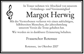 Traueranzeige von Margot Herwig von HERSFELDER ZEITUNG