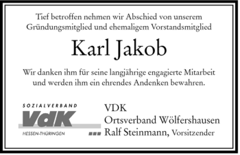 Traueranzeige von Karl Jakob von HERSFELDER ZEITUNG