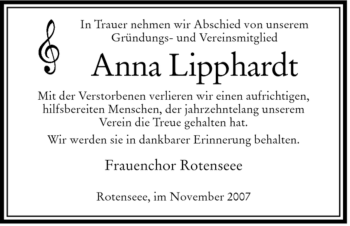 Traueranzeige von Anna Lipphardt von HERSFELDER ZEITUNG