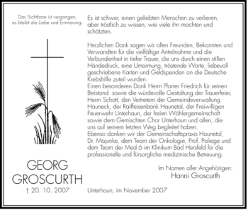 Traueranzeige von Georg Groscurth von HERSFELDER ZEITUNG