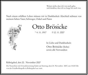 Traueranzeige von Otto Broesicke von HERSFELDER ZEITUNG