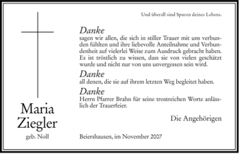 Traueranzeige von Maria Ziegler von HERSFELDER ZEITUNG