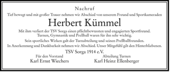 Traueranzeige von Herbert Kümmel von HERSFELDER ZEITUNG