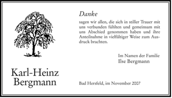 Traueranzeige von KarlHeinz Bergmann von HERSFELDER ZEITUNG