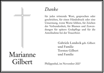 Traueranzeige von Marianne Gilbert von HERSFELDER ZEITUNG