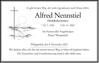 Traueranzeige von Alfred Nennstiel von HERSFELDER ZEITUNG