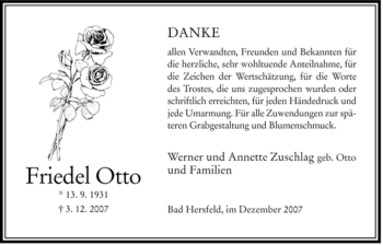 Traueranzeige von Friedel Otto von HERSFELDER ZEITUNG