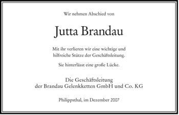 Traueranzeige von Jutta Brandau von HERSFELDER ZEITUNG