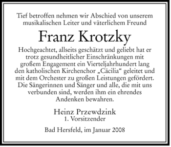 Traueranzeige von Franz Krotzky von HERSFELDER ZEITUNG