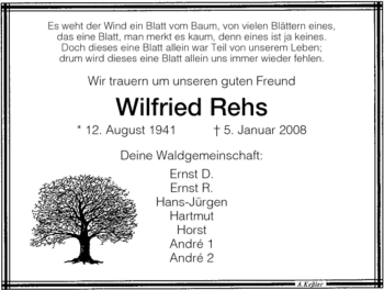 Traueranzeige von Wilfried Rehs von HERSFELDER ZEITUNG