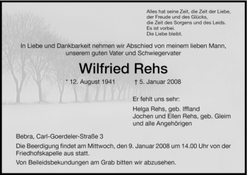 Traueranzeige von Wilfried Rehs von HERSFELDER ZEITUNG