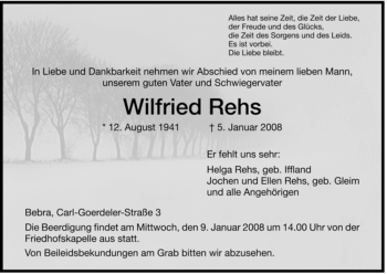 Traueranzeige von Wilfried Rehs von HERSFELDER ZEITUNG