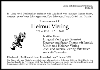 Traueranzeige von Helmut Viering von HERSFELDER ZEITUNG