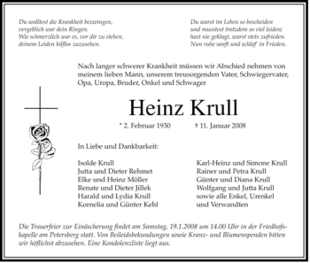 Traueranzeige von Heinz Krull von HERSFELDER ZEITUNG