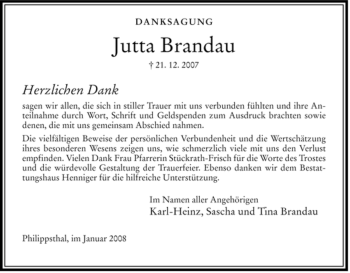 Traueranzeige von Jutta Brandau von HERSFELDER ZEITUNG