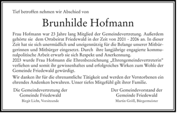 Traueranzeige von Brunhilde Hofmann von HERSFELDER ZEITUNG