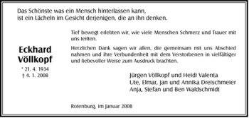 Traueranzeige von Eckhard Völlkopf von HERSFELDER ZEITUNG