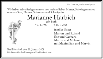 Traueranzeige von Marianne Harbich von HERSFELDER ZEITUNG