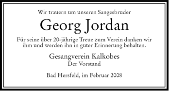 Traueranzeige von Georg Jordan von HERSFELDER ZEITUNG