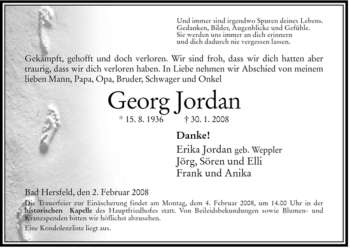Traueranzeige von Georg Jordan von HERSFELDER ZEITUNG
